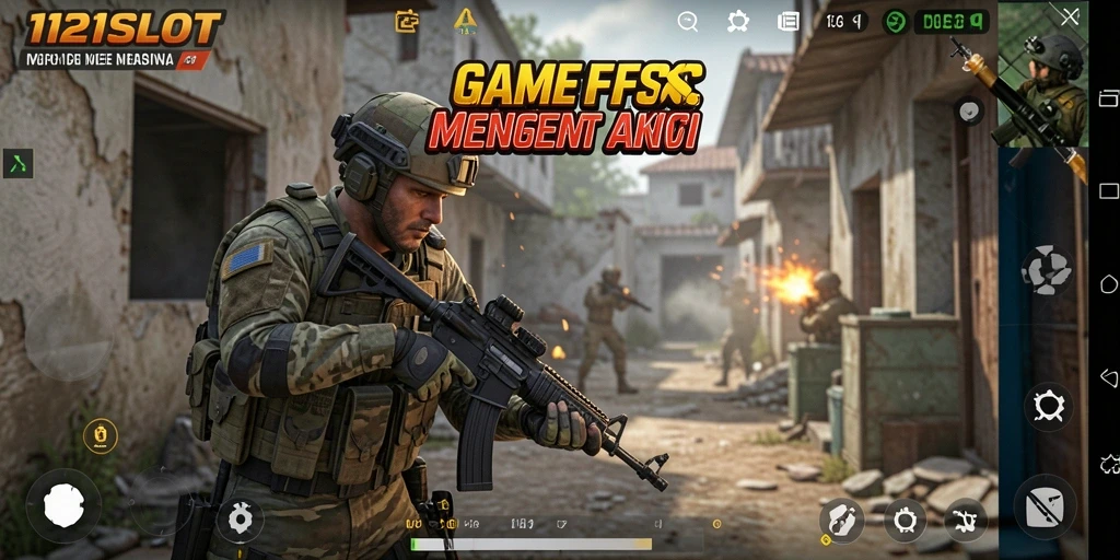 Tangkapan layar permainan 1121SLOT menampilkan aksi mendebarkan di medan perang FPS.