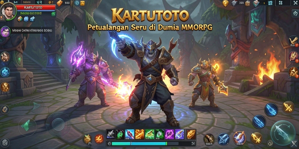 Tampilan gameplay KARTUTOTO dengan karakter melawan monster dalam petualangan MMORPG.