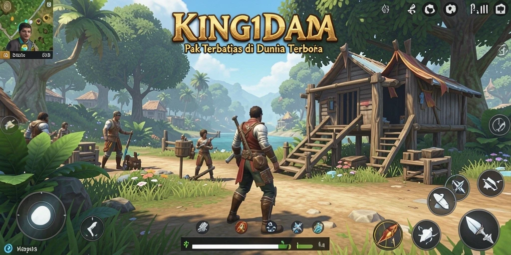 Screenshot KING123 menampilkan karakter petualang di lingkungan Open World yang luas.