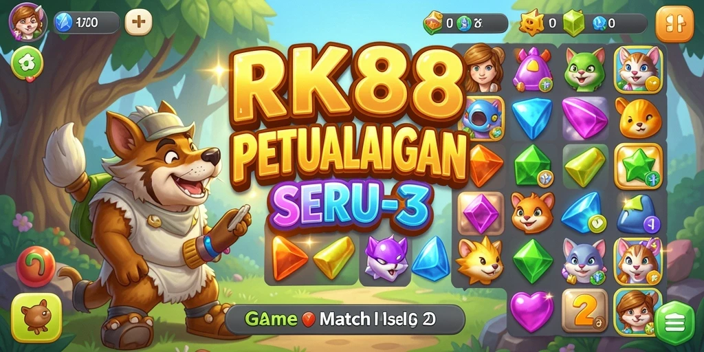 Tampilan menakjubkan dari gameplay Match-3 RK88 yang penuh warna.